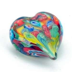  Murano Glass Art 2 Layer w/Murrine Piece Heart Paperweight 