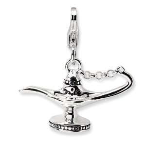   Sterling Silver 3 D Enameled Magic Lamp w/Lobster Clasp Charm Jewelry