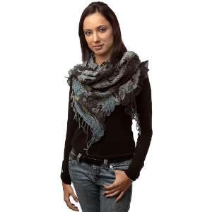  Gray and Blue Printed Crushed Scarf   Pure Wool with Lycra 