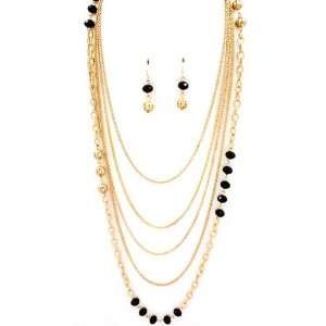 Sparkles Fashion Necklace   Gold and Black Necklace and Earring SET 