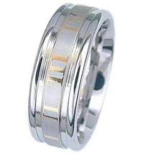   Stainless Steel Ring With Gold Color Roman Numerals around the Band