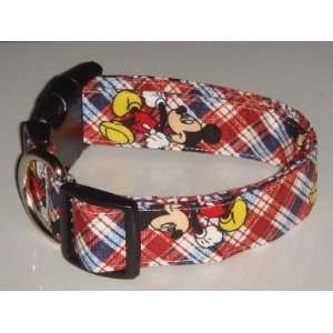  Red White Blue Plaid Disney Mickey Mouse Dog Collar Large 