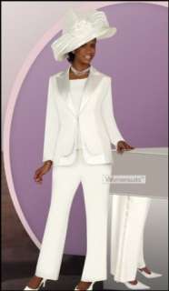  Womens and Ladies Rhinestone Embelished White Pant Suit 