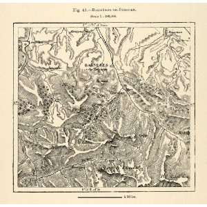1882 Relief Line block Map France Bagneres de Bigorre Bagneres Pic de 