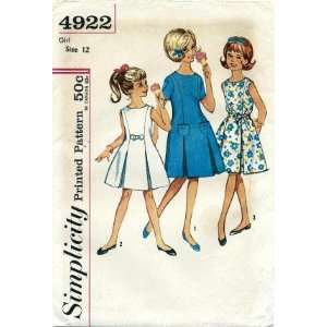  Simplicity 4922 Vintage 1960s Sewing Pattern Girls One Piece Dress 