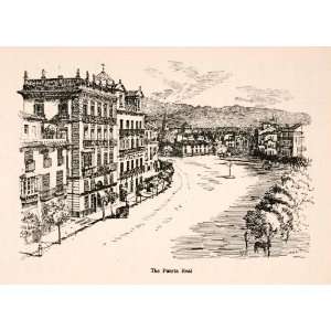  1908 Wood Engraving Hotel Puerta Real Cityscape Trevor 