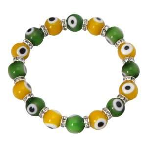  Green and Yellow Turkish Glass Beads Evil Eye Stretch 