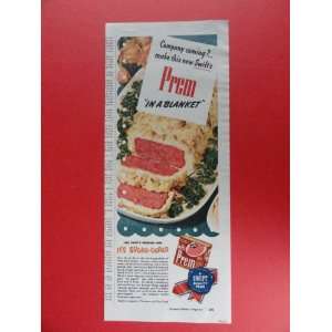 1945 swifts prem, print advertisement (premin a blanket.) original 