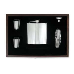  Polished Stainless Steel 6oz Hip Flask Gift Set: Jewelry