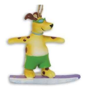  Tropical Beach Surfing Surfer Dog Christmas Ornament
