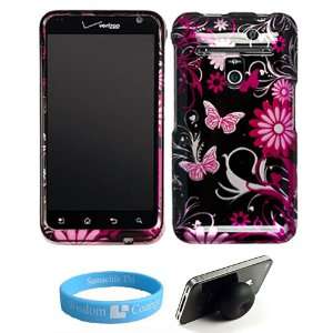 : Pink Butterfly with Flower Design Front and Back Snap On Hard Shell 