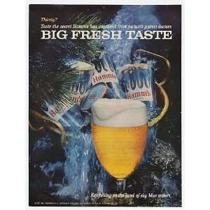  1963 Big Fresh Taste Hamms Beer Cans Glass Print Ad (7919 