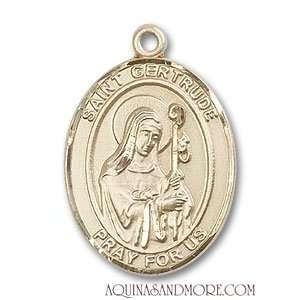  St. Gertrude of Nivelles Large 14kt Gold Medal: Jewelry