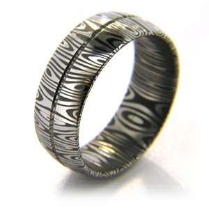  8mm Domed Damascus Steel Ring with Channel: Jewelry