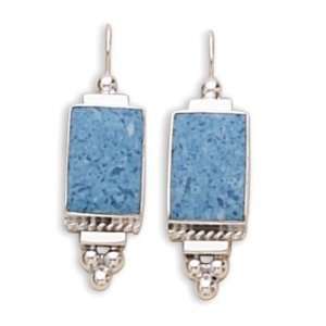  Rectangle Blue Denim Lapis French Wire Earrings: Jewelry