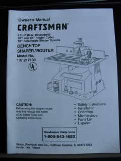  CRAFTSMAN BENCH TOP SHAPER/ROUTER #137.217100  