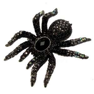 Acosta Jewellery   Jet Black Swarovski Crystal   Large Spider Brooch 