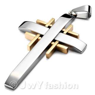 Cross Gold MENS Stainless Steel Pendant Necklace vj789  