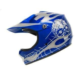 Youth Blue/silver Skull Flame Dirt Bike Atv Motocross Off road Helmet 