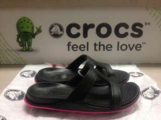 Crocs Tone Skylar Sandal (Black/Neon Pink) Retail $54.99 Sizes 6 7 8 