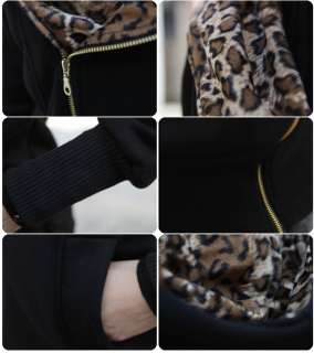   Leopard fleece Hoodie Sweatshirt Jacket Coat Thicker Warm Outerwear