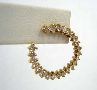 Vintage 2.0ct Large Diamond & 14K Yellow Gold Hoop Earrings  