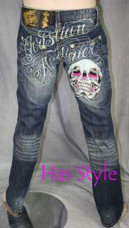 Christian Audigier Premium SKULL Bling Jeans Mens  