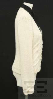   Cream Wool & Black Ruffle Trim Open Front Sweater 03A, Size 40  