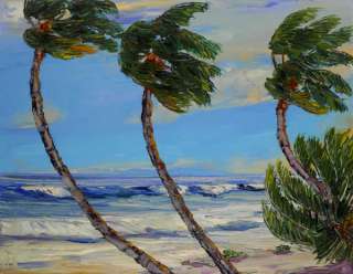 FOUR PALMS COAST Florida Highwaymen Style Seascape Ocean Art Oil 