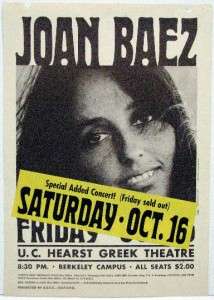 JOAN BAEZ RARE 1968 UC BERKELEY GREEK THEATRE POSTER  