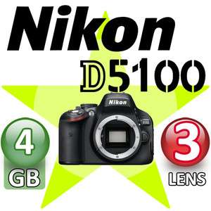 Nikon D5100 SLR Digital Camera & 18 55mm VR Lens & 15pc 3 Lens Kit NEW 