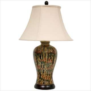 Oriental Furniture Bamboo Blossom Vase Lamp in Black and Earthy Tone 