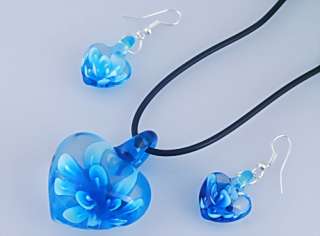 6sets Heart Murano Glass Necklace Earrings Flower 14393  