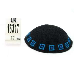  Knitted Kippah (Kippa, Yarmulke) Black, Blue Squars : 18cm 