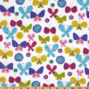  44 Wide Fly Away Butterflies Sunset White Fabric By The Yard 