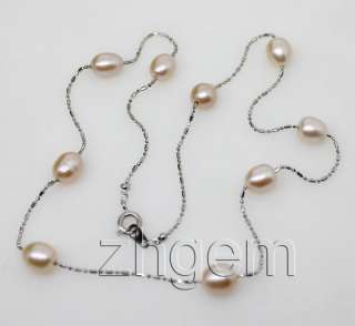 natural pink rice freshwater pearl beads necklace 16lo  