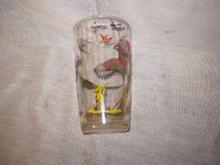 Description: Vintage, 12 ounce, clear, glass, with pheasants, hunters 