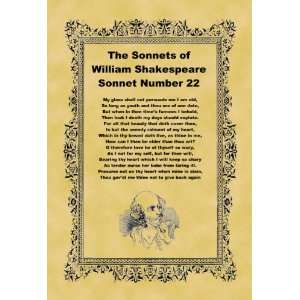 Mounted A4 Size Parchment Poster Shakespeare Sonnet Number 22:  