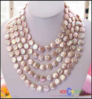LONG 100 14MM PINK COIN FRESHWATER PEARL NECKLACE  
