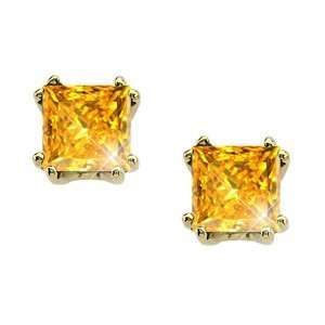 Modern Twin Prong Princess Cut 14K White Gold Stud Earrings with 