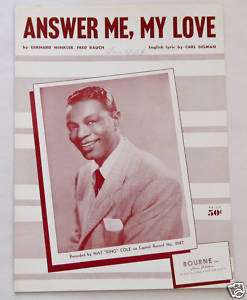 1953 Answer Me, My Love Nat King Cole Sheet Music  