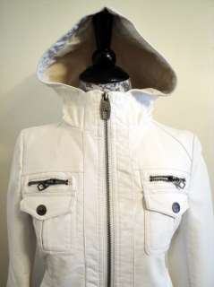 NEW! Miss Sixty Pockets Hoodie Faux Leather Jacket White  