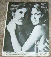 1974 ad Emeraude cologne Coty sexy guy moustache & girl  