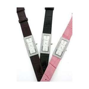 Pink leather band watch with Mother of pearl Face Black leather band 