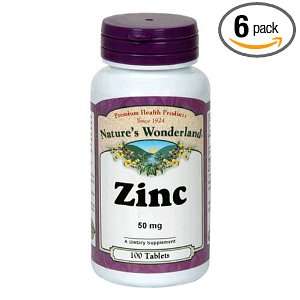  Natures Wonderland Zinc Tablets, 50 mg, 100 Count Bottles 