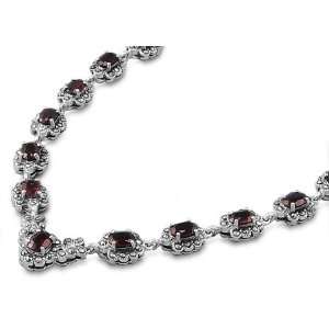   Sterling Silver & Garnet Elegant Vintage Marcasite Necklace Jewelry