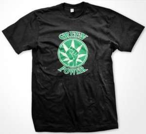 Green Power Fist Marijuana Leaf Pot Weed Mens T Shirt  