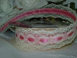   ROSE AND IVORY CRAFT RIBBON PINK/IVORY LACE 2 YARDS 6 FEET  