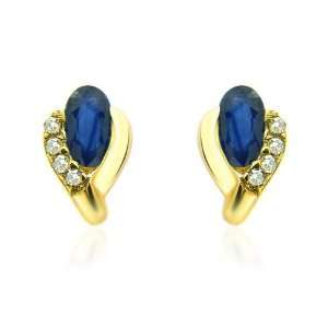  9ct Yellow Gold Sapphire & Diamond Earrings: Jewelry