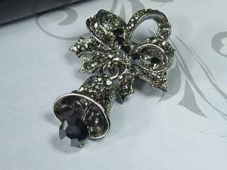 Austrian Scarf crystal black butterfly bell Brooch pin  